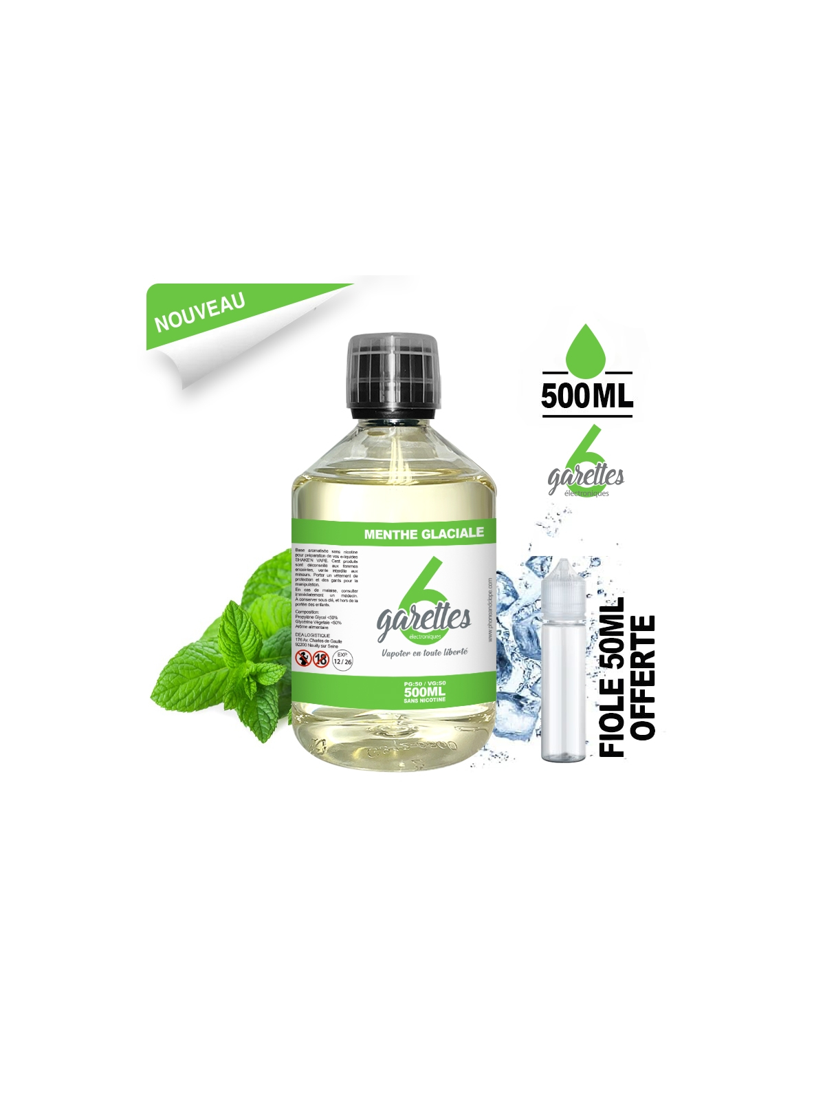 E-liquide 500ml MENTHE GLACIALE 6GARETTES