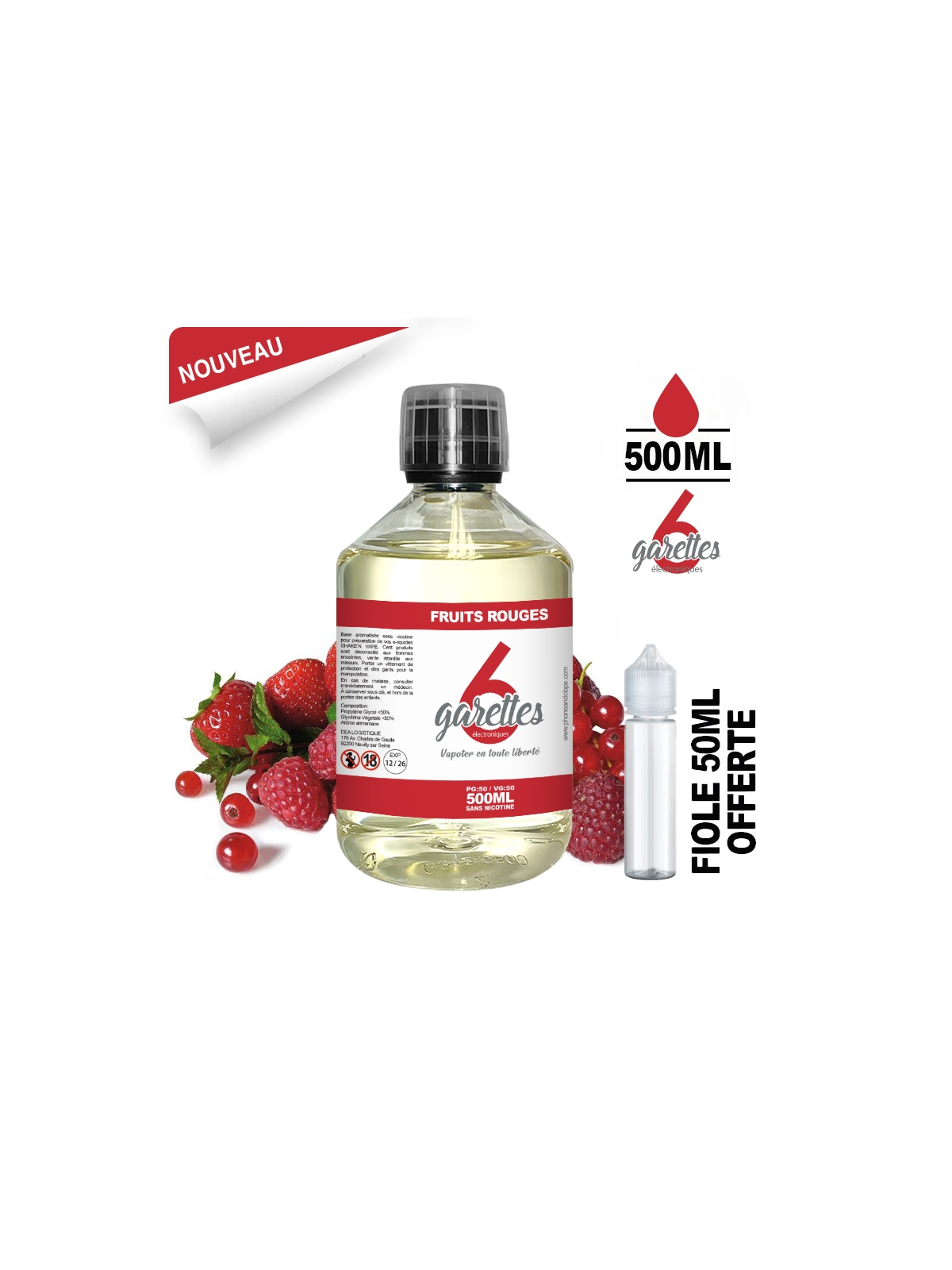 E-liquide 500ml FRUITS ROUGES 6GARETTES