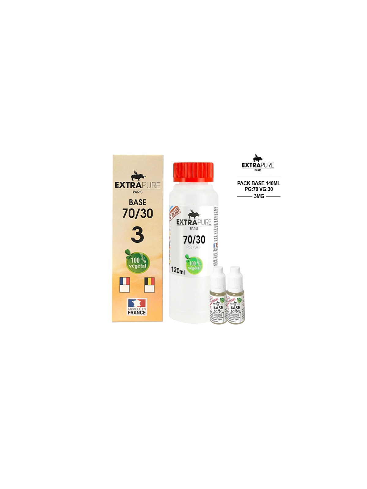 Kit EXTRAPURE Base neutre + Boosters de Nicotine pas cher pour E-liquide D.I.Y - Pack 140 ml, 70/30, 3 mg