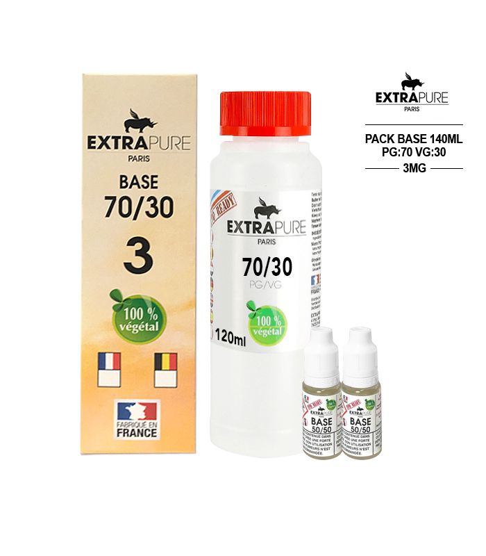 Kit EXTRAPURE Base neutre + Boosters de Nicotine pas cher pour E-liquide D.I.Y - Pack 140 ml, 70/30, 3 mg