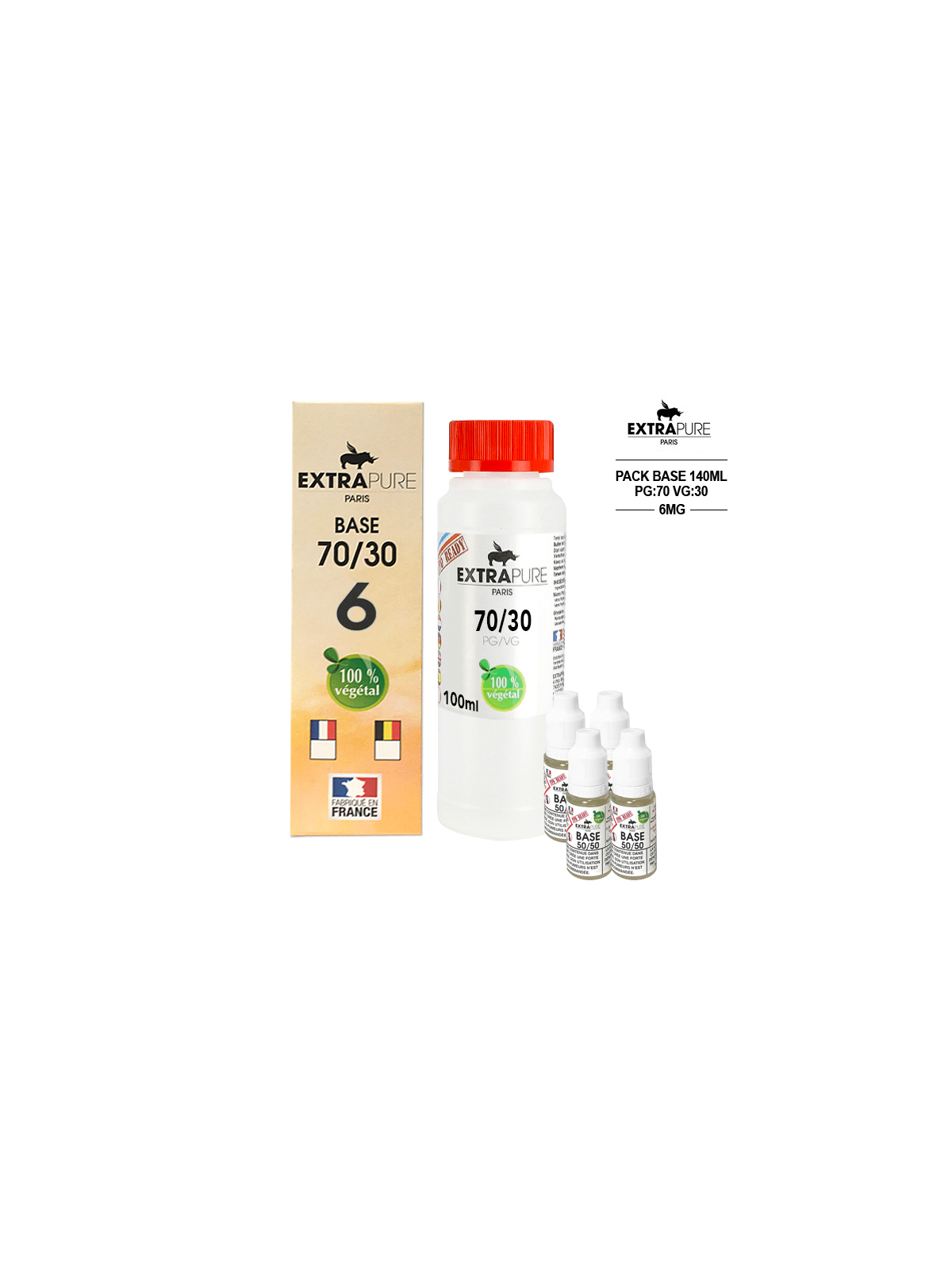 Kit EXTRAPURE Base neutre 70/30 + Boosters de Nicotine 6 mg pas cher pour E-liquide D.I.Y - Pack 140 ml