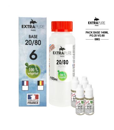 Kit EXTRAPURE Base neutre 20/80 + Boosters de Nicotine 6 mg pas cher pour E-liquide D.I.Y - Pack 140 ml