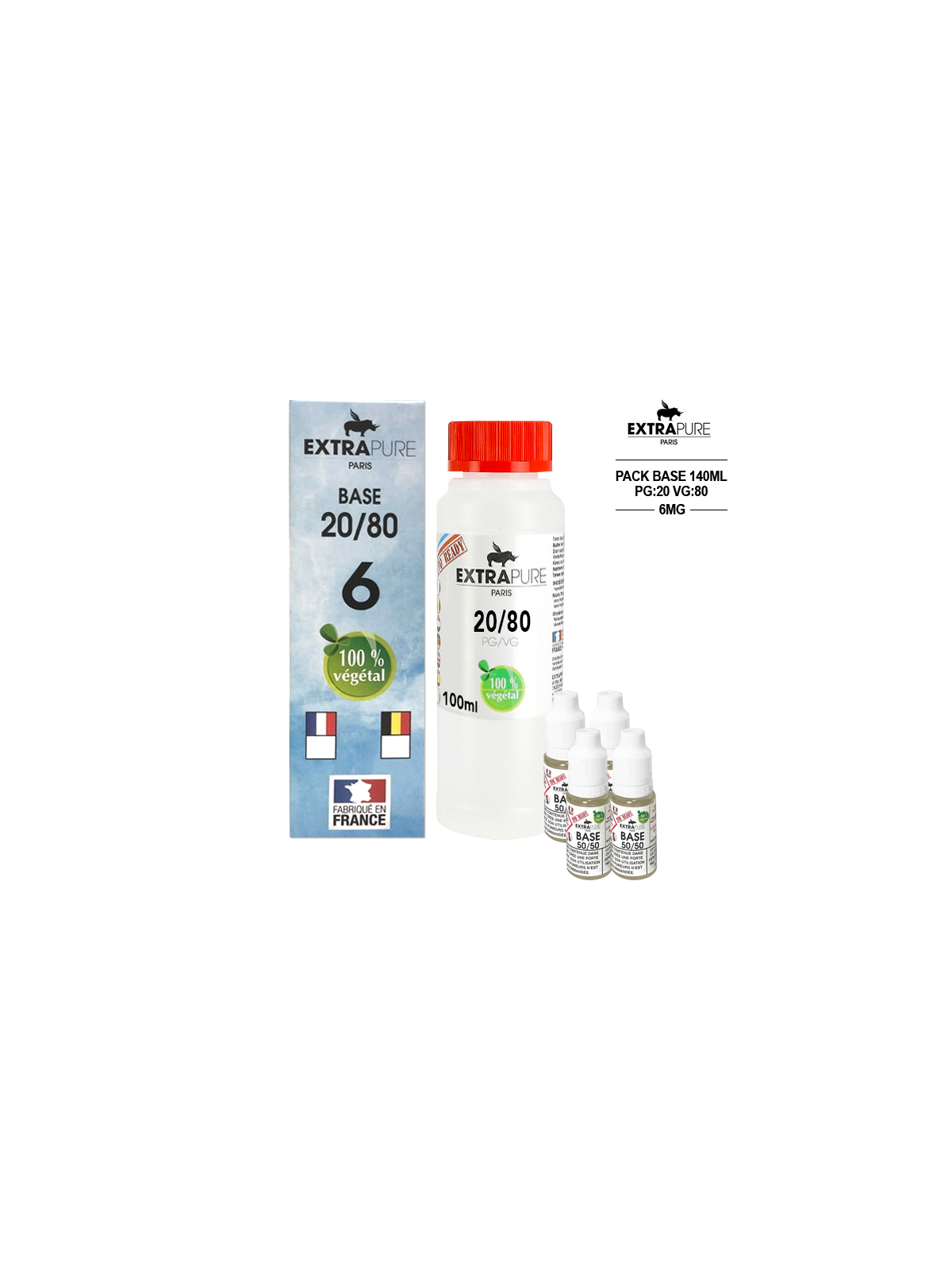 Kit EXTRAPURE Base neutre 20/80 + Boosters de Nicotine 6 mg pas cher pour E-liquide D.I.Y - Pack 140 ml