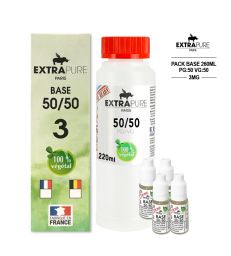 Kit EXTRAPURE Base neutre 50/50 + Boosters de Nicotine 3 mg pas cher pour E-liquide D.I.Y - Pack 260 ml