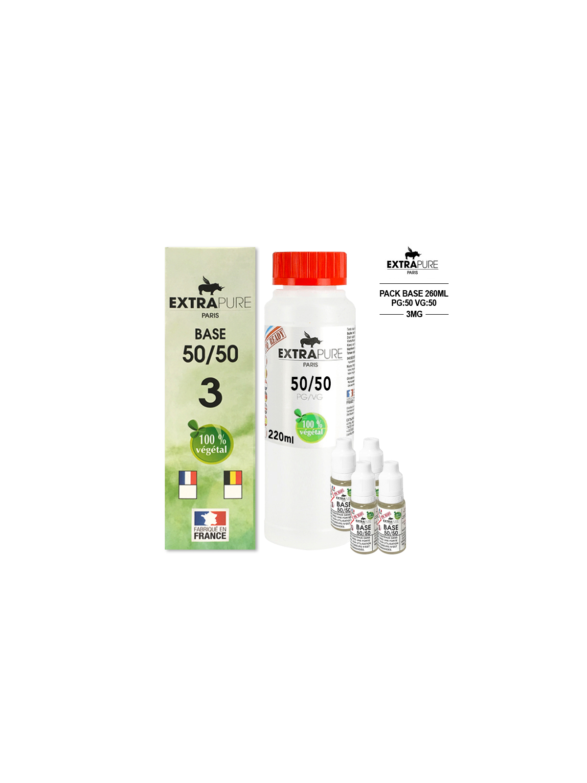 Kit EXTRAPURE Base neutre 50/50 + Boosters de Nicotine 3 mg pas cher pour E-liquide D.I.Y - Pack 260 ml
