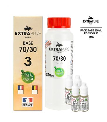Kit EXTRAPURE Base neutre 70/30 + Boosters de Nicotine 3 mg pas cher pour E-liquide D.I.Y - Pack 260 ml